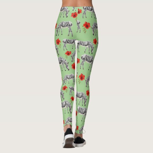 Zebras onder Hibiscus Flowers Leggings (Achterkant)