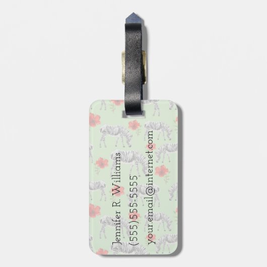 Zebras onder Hibiscus Flowers | Monogram Bagagelabel (Achterkant verticaal)