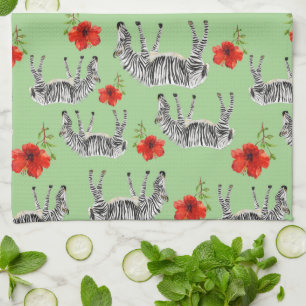 Zebras onder Hibiscus Flowers Monogram Theedoek