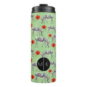 Zebras onder Hibiscus Flowers   Monogram Thermosbeker