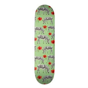 Zebras onder Hibiscus Flowers Skateboard