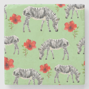 Zebras onder Hibiscus Flowers Stenen Onderzetter