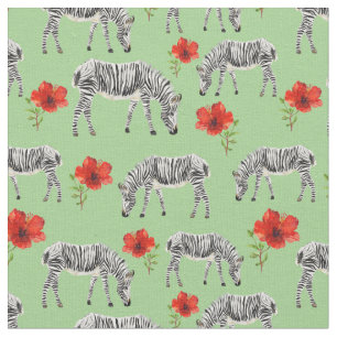 Zebras onder Hibiscus Flowers Stof