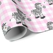 Zebra's op Pink Gingham Cadeaupapier (Rol Hoek)