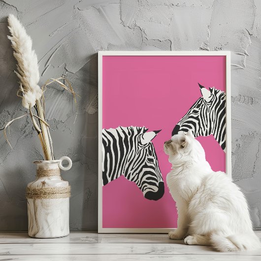 Zebras op Roze Preppy Dier Kunstprint Poster