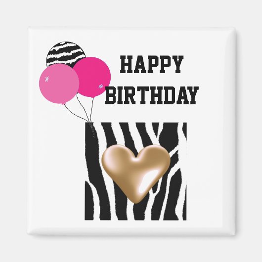 Zebrastreep Verjaardagsballonnen Magneet (Voorkant)