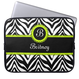 Zebrastrepen en limoengroene kant Monogram Laptop Sleeve