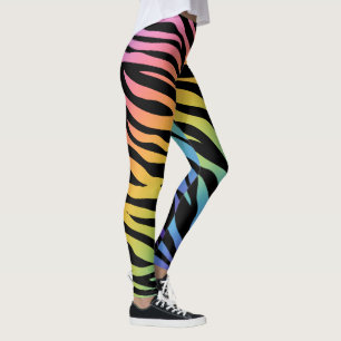Zebrastrepen Regenboog Gradiënt Print op Zwart Leggings