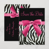 Zebrastrepen & Roze Gedrukte Strik Save the Date (Voorkant / Achterkant)