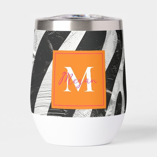 Zèbre Artistique Gris Orange & Monogramme Rose Cha (Avant)