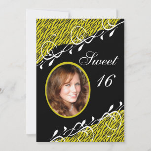 Zèbre jaune et noir Imprimer Sweet 16 Invitation