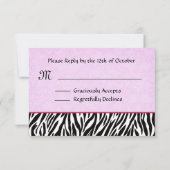 Zèbre noir blanc rose RSVP réponse personnalisée (Dos)