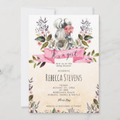 zèbre petit floral fille baby shower invitation (Devant)