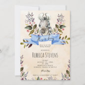zèbre petit garçon floral baby shower invitation (Devant)