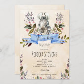 zèbre petit garçon floral baby shower invitation (Devant / Derrière)