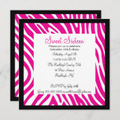 Zèbre rose et blanc Invitation du seizième anniver (Devant / Derrière)
