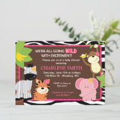 Zèbre rose Imprimer Jungle Baby Shower Invitations (Debout devant)