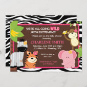 Zèbre rose Imprimer Jungle Baby Shower Invitations (Devant / Derrière)