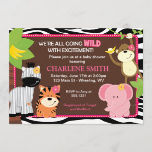 Zèbre rose Imprimer Jungle Baby Shower Invitations