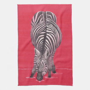 Zèbre sur la serviette de cuisine rouge