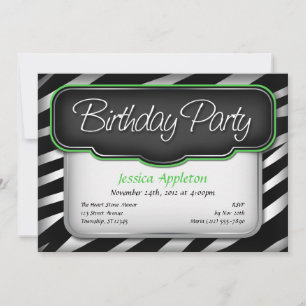 Zèbre unique Imprimer vert Invitations d'anniversa