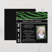 Zèbre vert et noir Imprimer Graduation Invitation (Devant / Derrière)