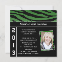 Zèbre vert et noir Imprimer Graduation Invitation