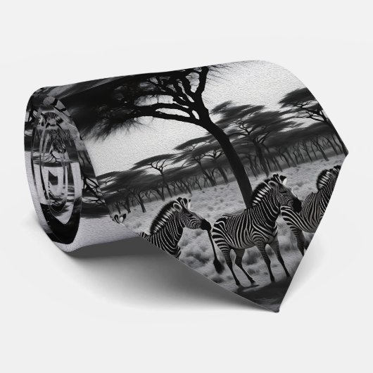 Zèbres En Afrique Peinture à l'huile, Cravate (Roulé)