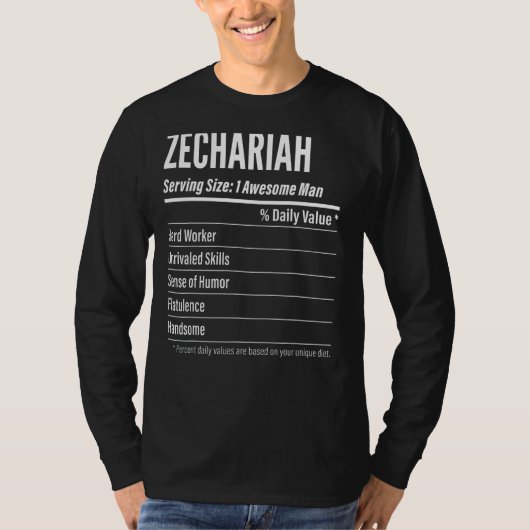 Zechariah Serving Size Nutrition Label Calories T-shirt (Voorkant)