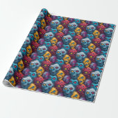 Zed Head - Neon Zombie Horde Pattern Cadeaupapier (Uitgerold)
