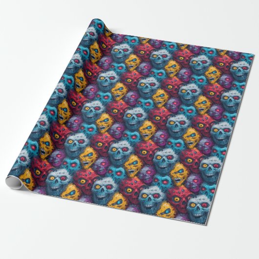 Zed Head - Neon Zombie Horde Pattern Cadeaupapier (Uitgerold)