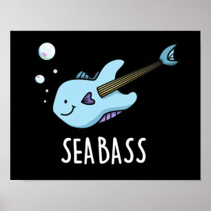 Zee Bass Funny Bass Guitar Fish Pun Dark BG Poster