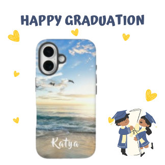Zee Beach Sky Bird, gepersonaliseerde naam iPhone 16 Hoesje