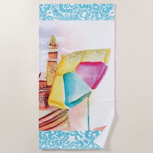 *~* Zee Beach Umbrella Sand Castle Beach Towel Strandlaken (Voorkant)
