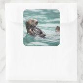 Zee bekijken otter vierkante sticker (Tas)