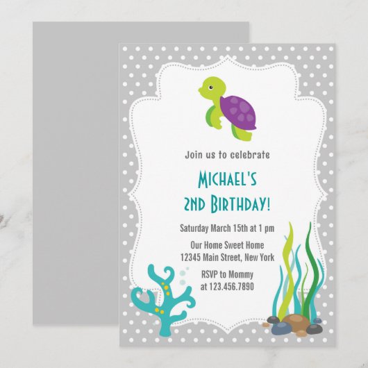 Zee - Birthday Party Invitation Kaart (Voorkant / Achterkant)