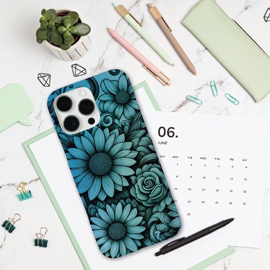 Zee Blauw Groen Daisy Bloemenillustratie Case-Mate iPhone Case