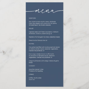 Zee blauw · Modern minimalistisch script bruiloft Menu