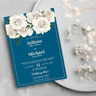 Zee blauw wit goud glitter rozen floral Wedding Kaart