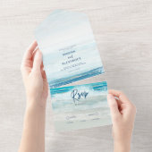 Zee Blue Beach Waves Waterverf Weddenschap All In One Uitnodiging (Afscheurbaar)