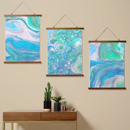 Zee Blue en Green Bubbles en Ocean Art Hangend Wandkleed (Asymmetrisch)