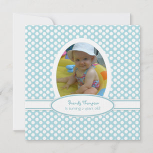 Zee Blue en White Polka Dot Party Invitation Kaart