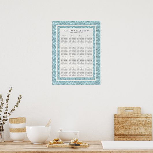 Zee Blue Green Wave Pattern Wedding Seding Chart Poster (Keuken)