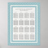 Zee Blue Green Wave Pattern Wedding Seding Chart Poster (Voorkant)