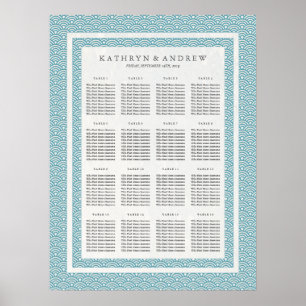 Zee Blue Green Wave Pattern Wedding Seding Chart Poster
