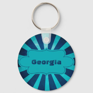 Zee Blue Star Burst Patroon met label Sleutelhanger
