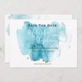 Zee Blue Waterverf Beach Weddenschap Save the Date (Voorkant / Achterkant)