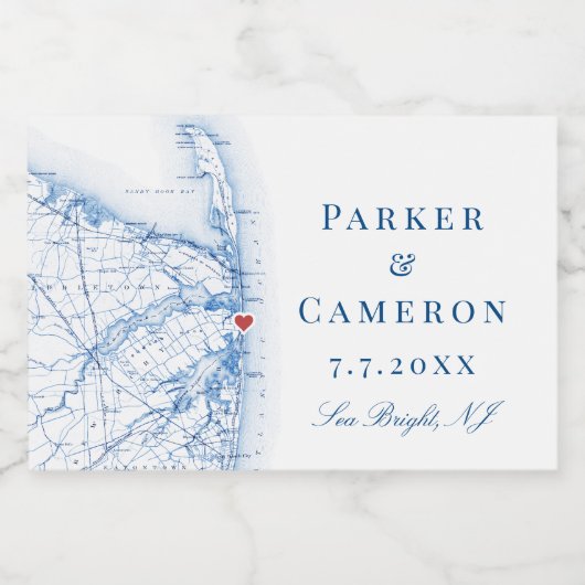 Zee Bright New Jersey Kaart Bruiloft Champagne Min Sparkling Wijnetiket (Enkel label)