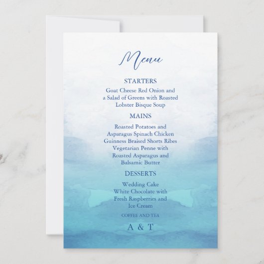 Zee Bruiloft Menu Kaarten (Voorkant)