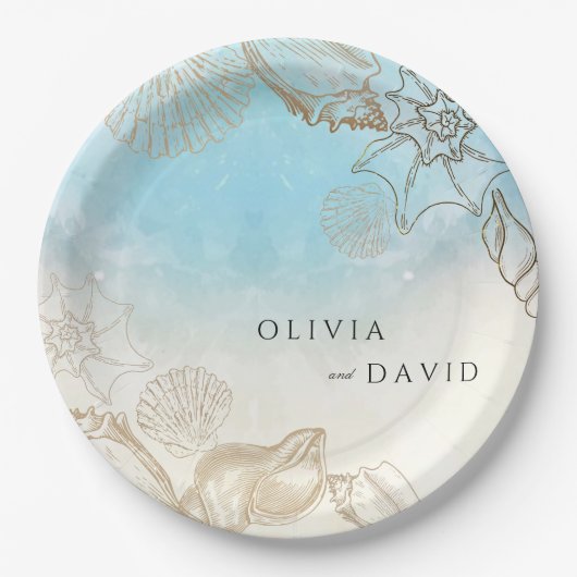Zee bruiloft zomer blauw oceaan strand bruiloft papieren bordje (Voorkant)